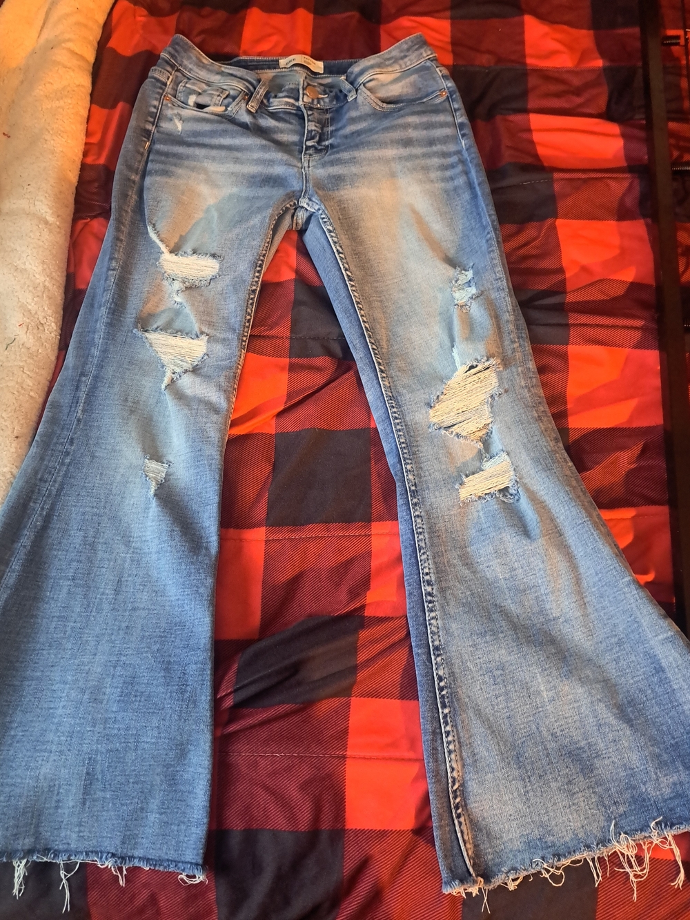 Distressed Light Blue Flare Jeans - Wide Leg Casual